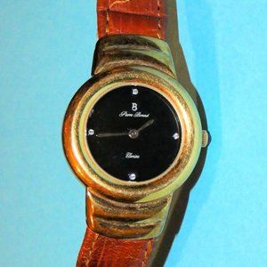 Vintage Pierre Bonnet Clarissa Watch Marked 925 Leather Strap Rhinestone/Diamond